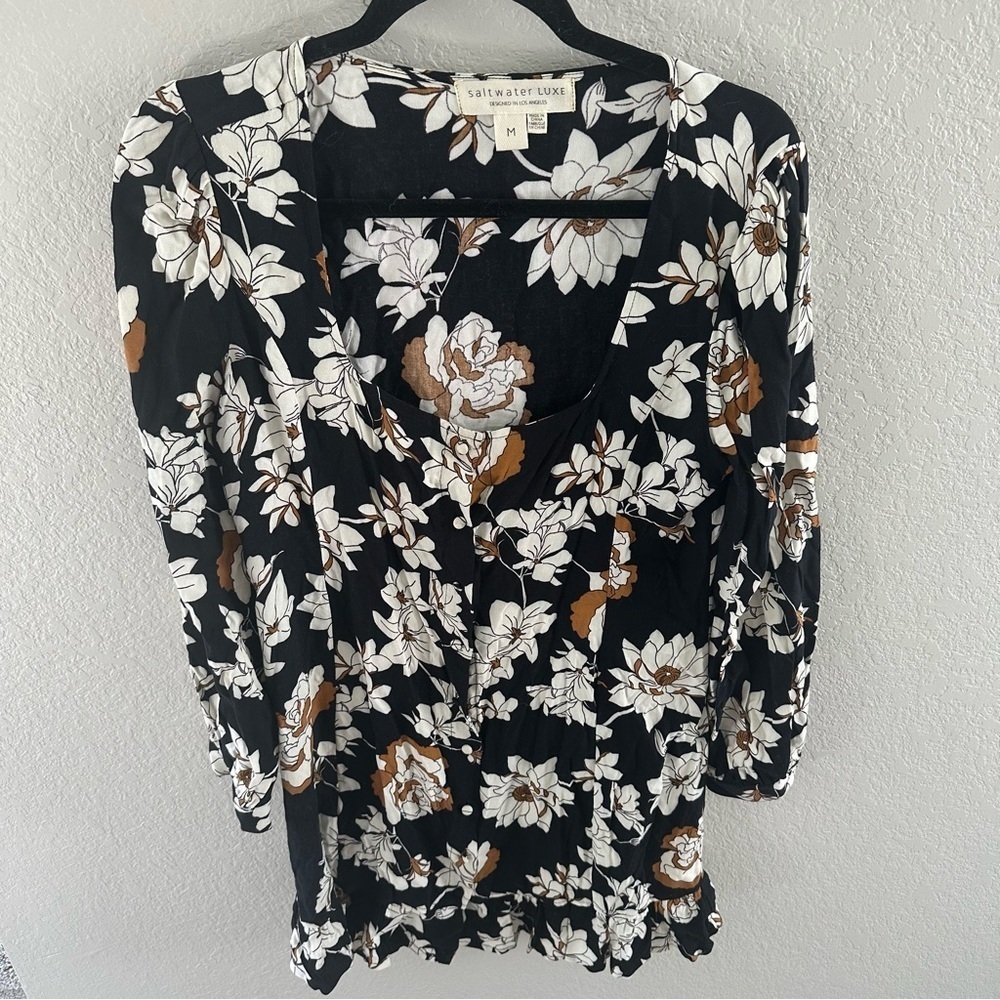 Anthropologie Saltwater luxe floral long sleeve button up mini dress